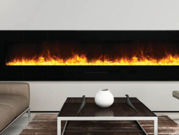 Grey contemporary gas fireplace interior, living room