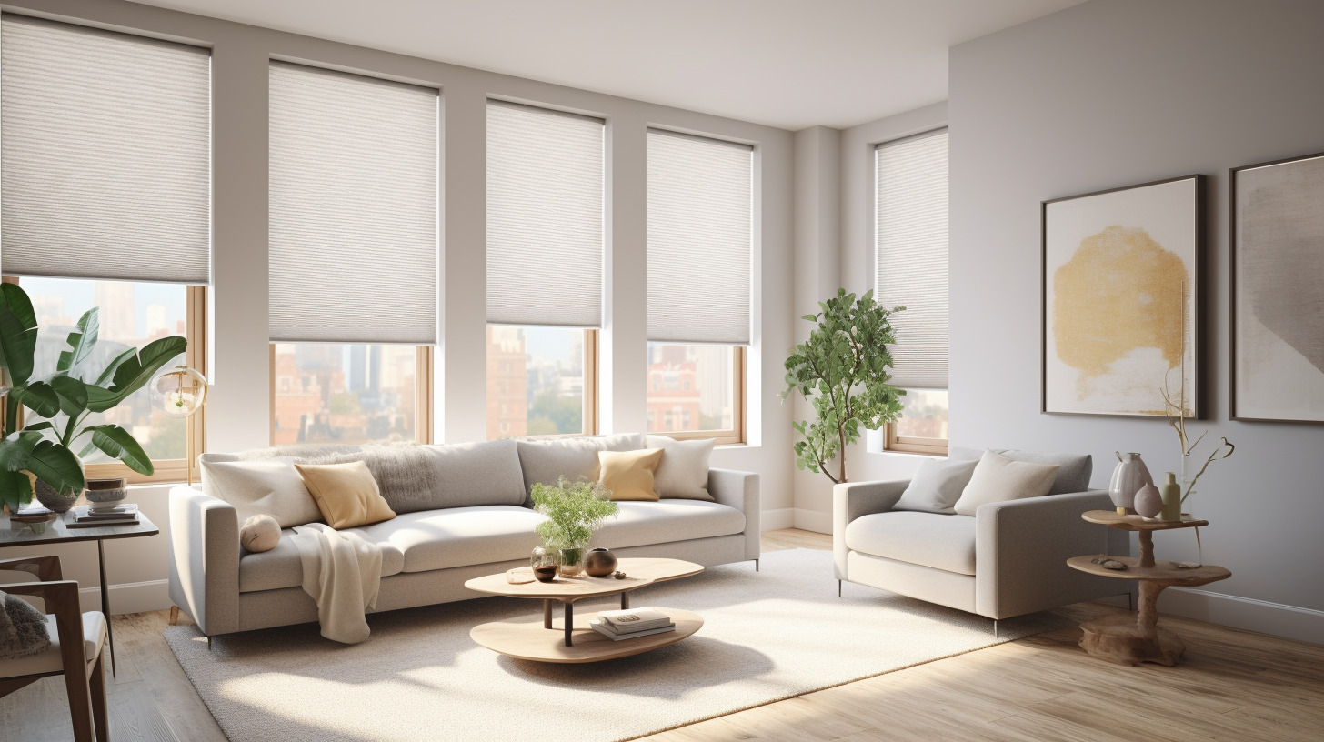 Modern living room with heat-resistant blinds
