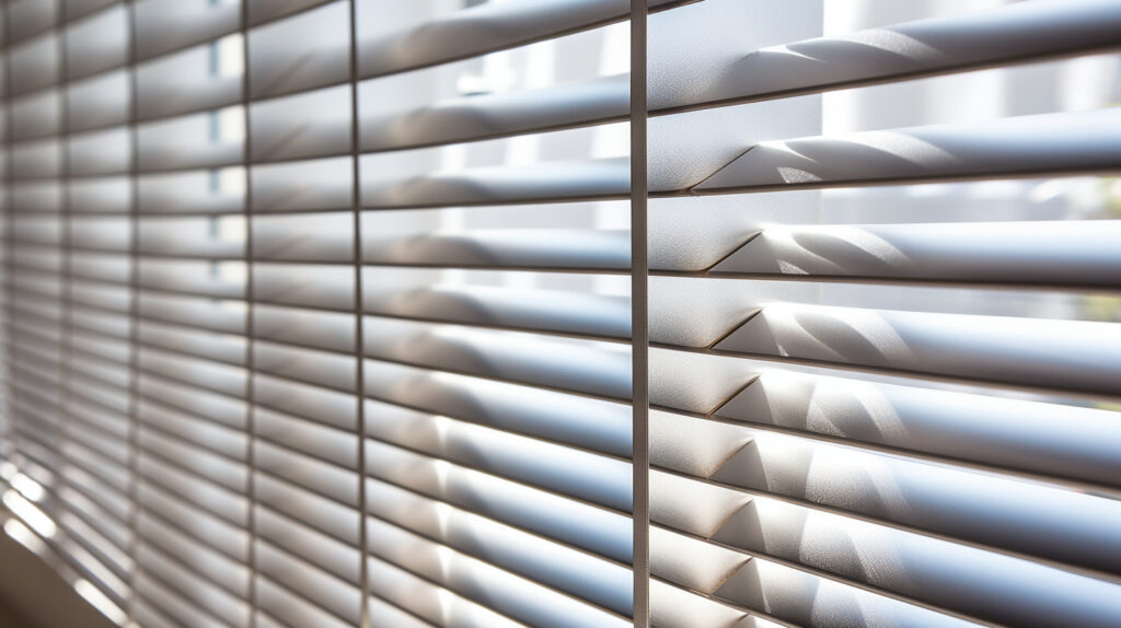 Sleek aluminum blinds reflecting sunlight